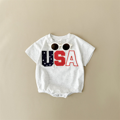 Baby Boy/Girl USA Print Short Sleeve Bodysuit