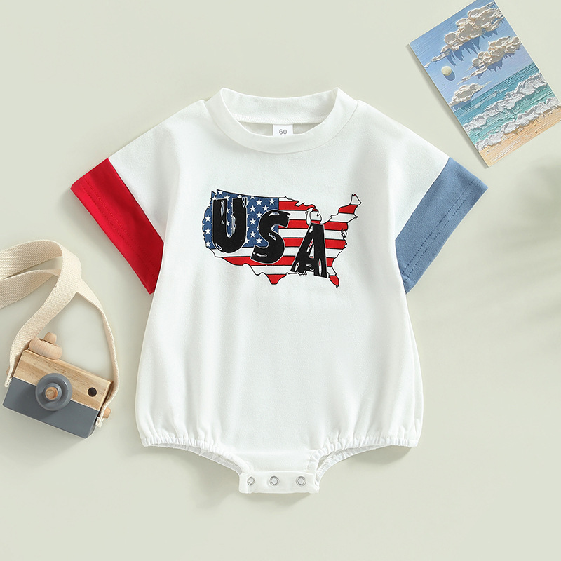 Baby Boy/Girl American USA Print Short Sleeve Bodysuit