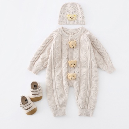 Baby Girl/Boy Knitted Woolen Bear Long Sleeve Romper With Hat
