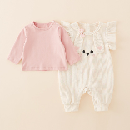 2pcs Baby Girl Cute Bunny Long Sleeve Romper Set