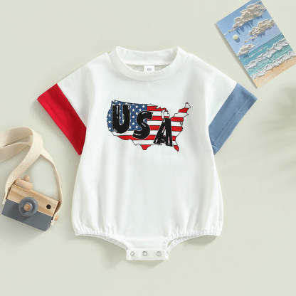 Baby Boy/Girl American USA Print Short Sleeve Bodysuit