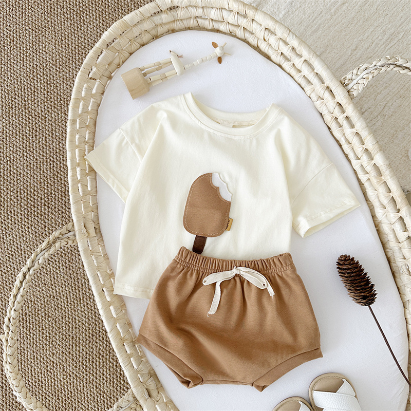 2pcs BabyBoy Ice Cream Cute T-shirt with Pant Set