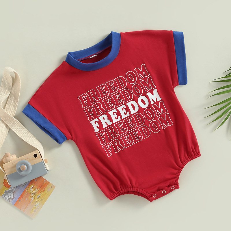Baby Boy/Girl Red Freedom Letter Print Short Sleeve Bodysuit