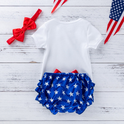 Baby Boys Independence Day Letter Print Bodysuit + Pant +Hairband Three-piece set