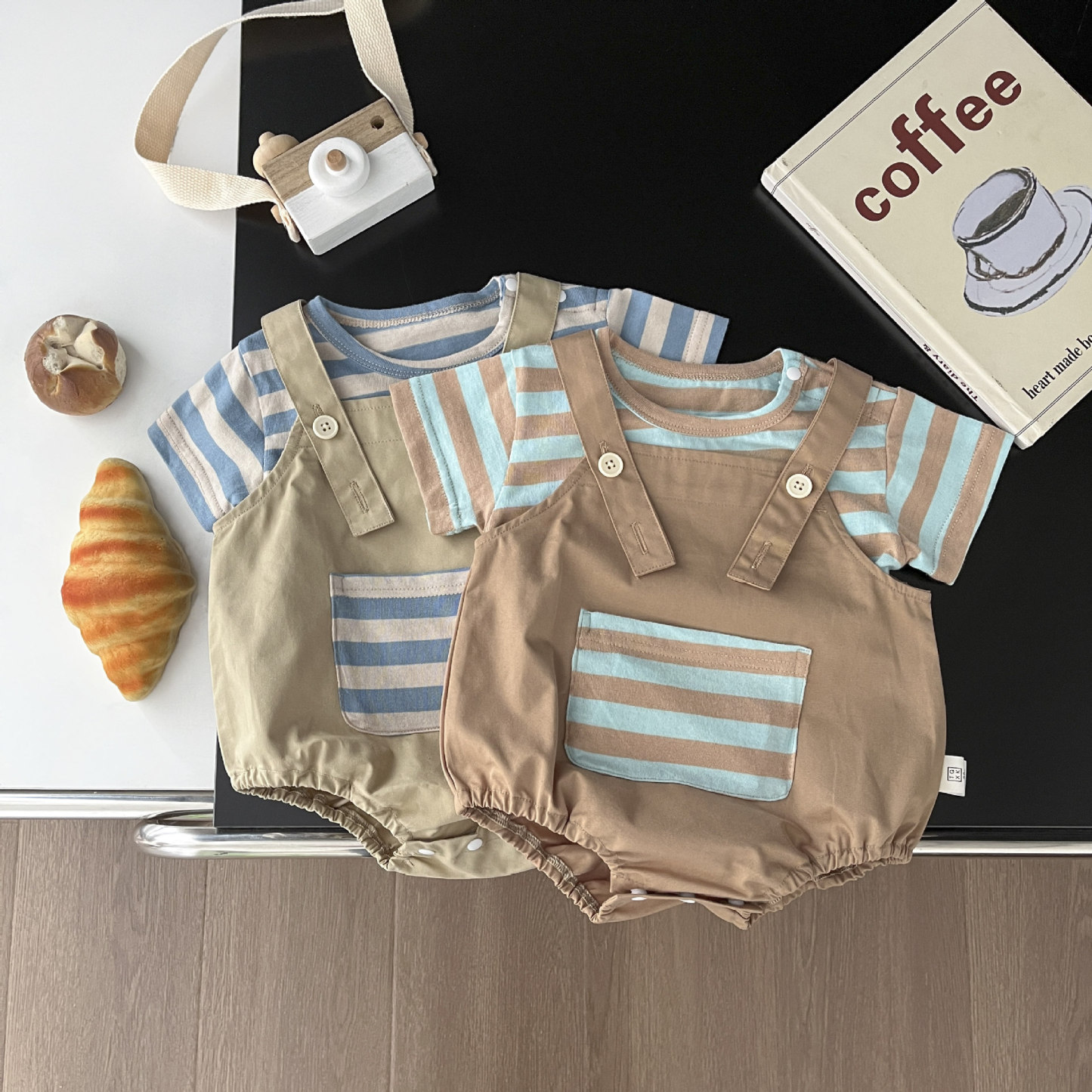 Baby Boy Two-pieces Sling-back Streak Romper