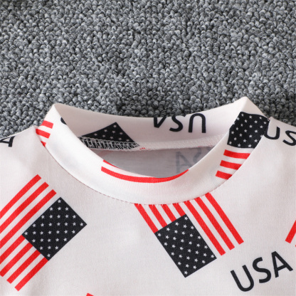 Baby Boy/Girl Independence Day Flag Print Short Sleeve Bodysuit
