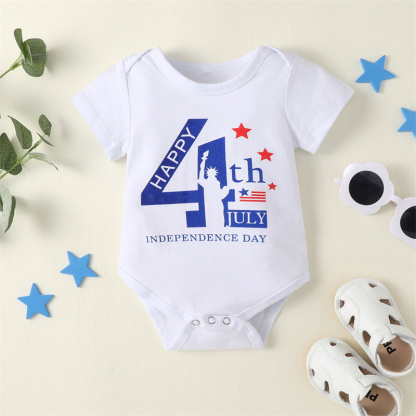 Baby Boy/Girl Independence Day Letter Print Short Sleeve Bodysuit with Pant 2pcs