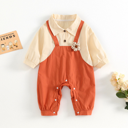 Baby Girl Flower Shirt Collar Long Sleeve Romper