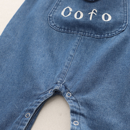 Baby Boy/Girl Cute Bear Denim Long Sleeve Bib Pants Long Sleeve Romper