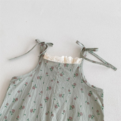 Baby Girl Floral Halter Back Pants Sleeveless Romper+T-shirt 2pcs set