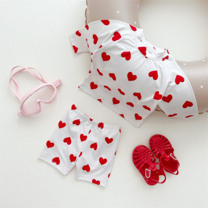 2pcs Baby Boy/Girl Love Long Sleeve Split Swimsuit with Pant Set