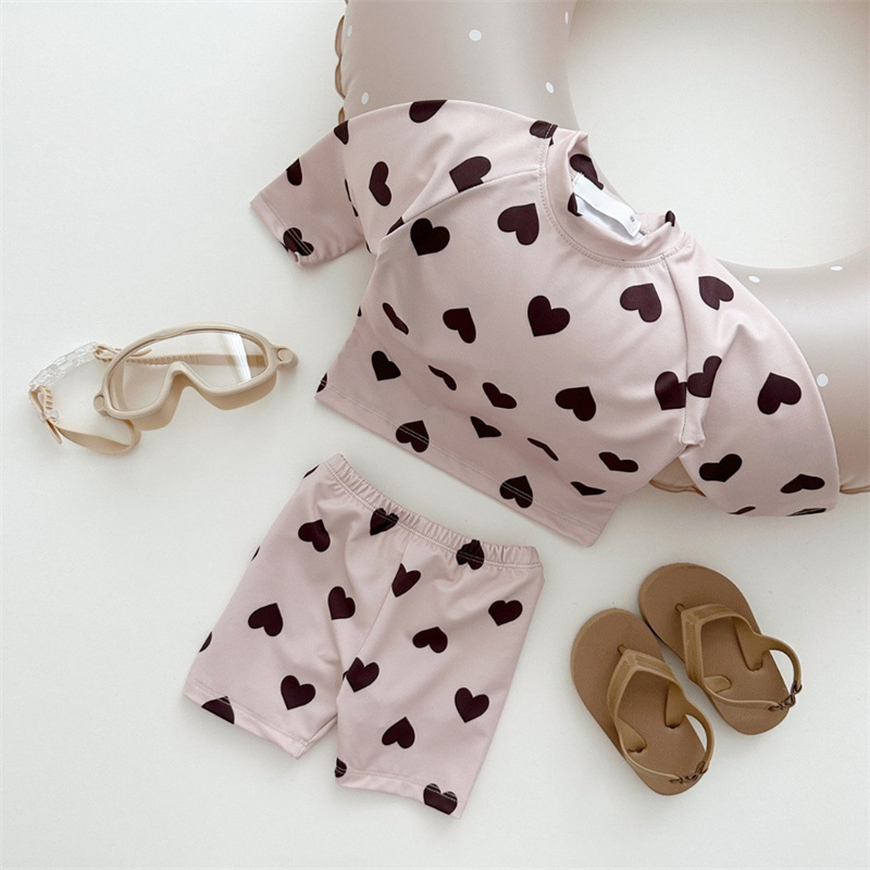 2pcs Baby Boy/Girl Love Long Sleeve Split Swimsuit with Pant Set