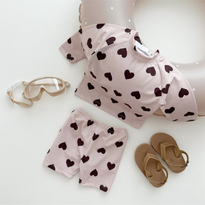 2pcs Baby Boy/Girl Love Long Sleeve Split Swimsuit with Pant Set
