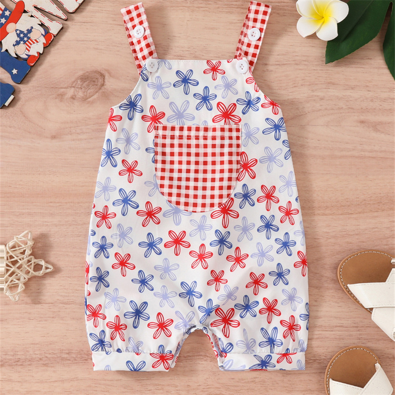 Baby Girl Independence Day Flower/Ice-cream/Star Sling Sleeveless Bodysuit