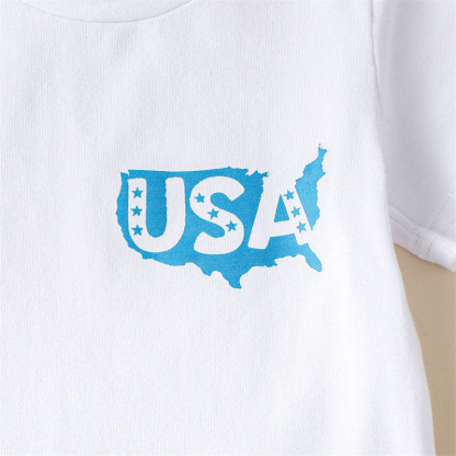 2pcs Baby Boy/Girl Independence Day Reversible Blue Letter Print T-shirt with Pant Set