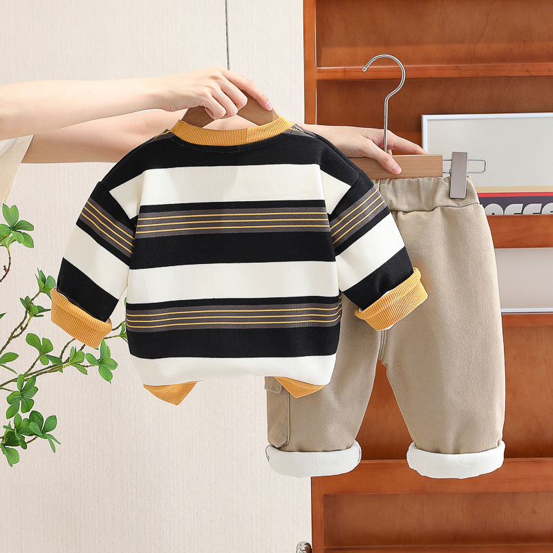 Baby Crew Shirt Thin Fleece Casual Two Piece Set