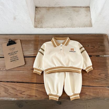 2pcs Baby Lapel Top and Loose Trousers Set