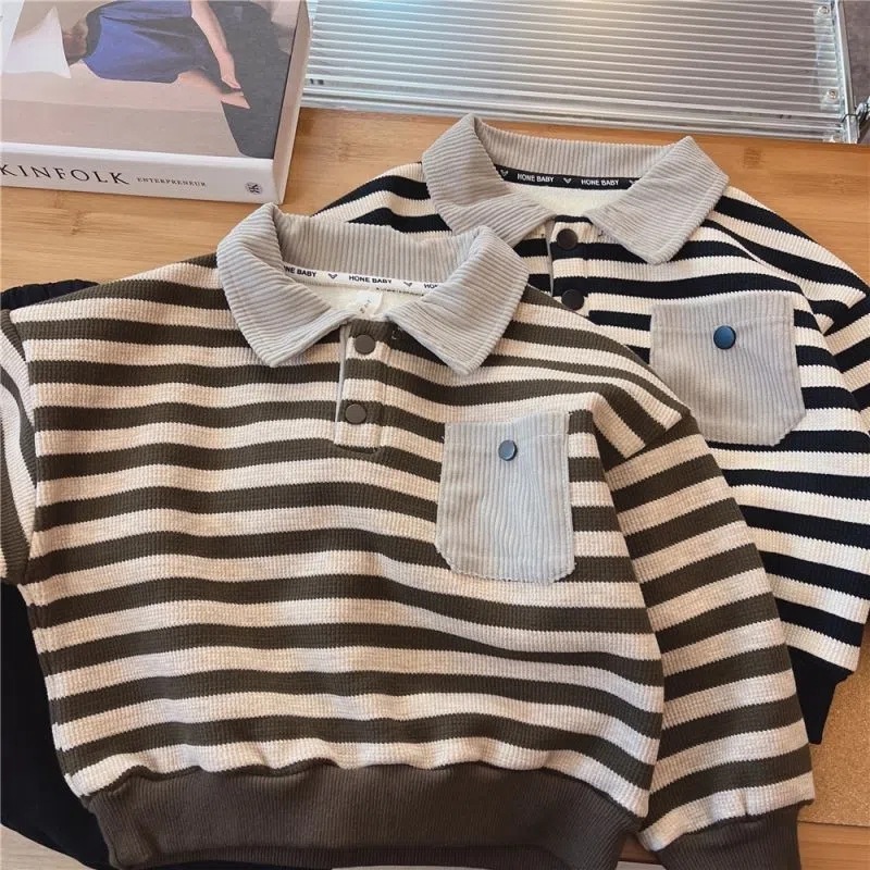 Baby Stripe One Piece Fleece Polo Shirt