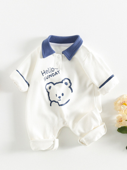 Bear Cartoon Single Layer Long Sleeve Romper