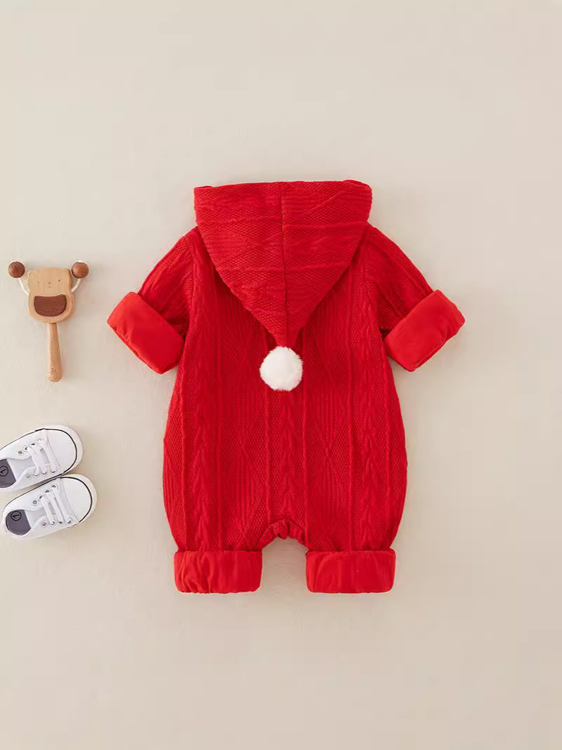 Baby Girl Red Heart Pattern Zip With Hat Romper