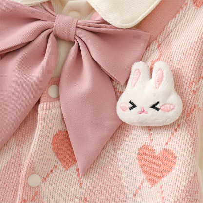 Baby Girl Bunny Heart Pattern with Bow Tie Romper