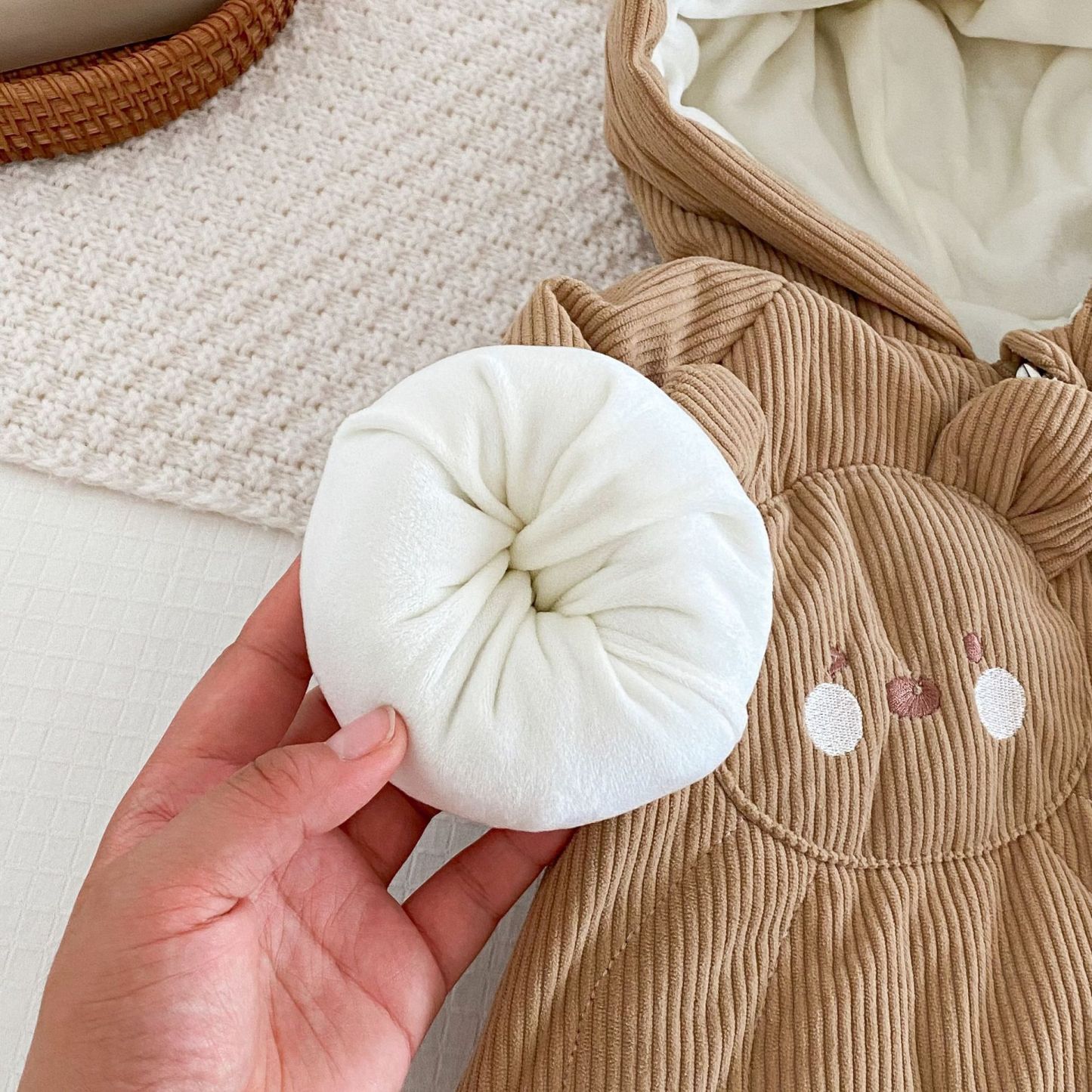 Baby Bear Corduroy Sandwich Cotton With Hat Romper