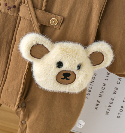 Baby Cartoon Cute Bear Padded Cotton Hooded With Bag Romper