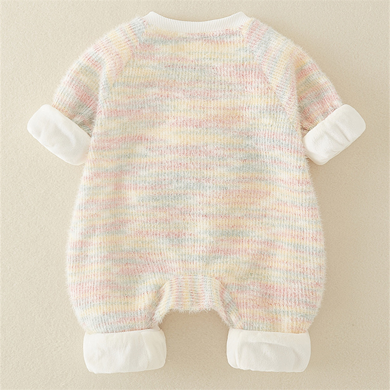 Baby Girl Cute Fluffy Rabbit Padded Fleece Double Layer Long Sleeve Romper