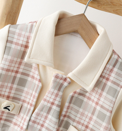 Baby Boy Cute Little Eyes Plaid Tie Long Sleeve Romper