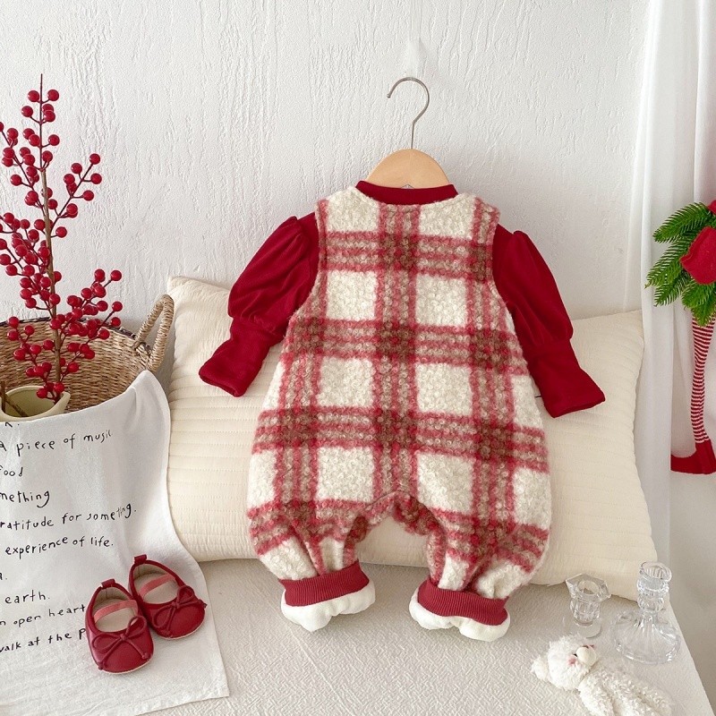 2pcs Baby Girl Christmas Padded Romper Set
