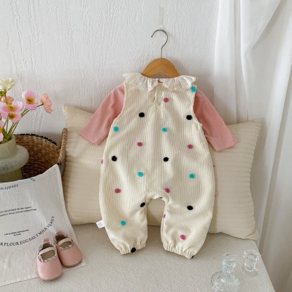 2pcs Baby Girl Cute and Sweet Corduroy Colourful Dots Bow Tie Romper Set