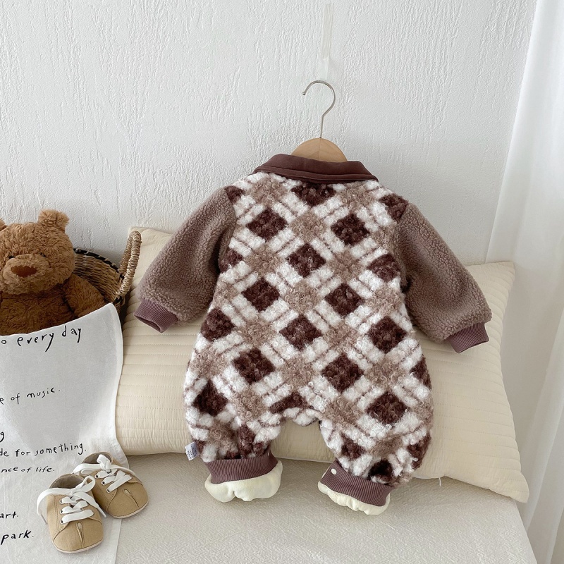 Baby Cartoon Bear Plaid Tie Romper