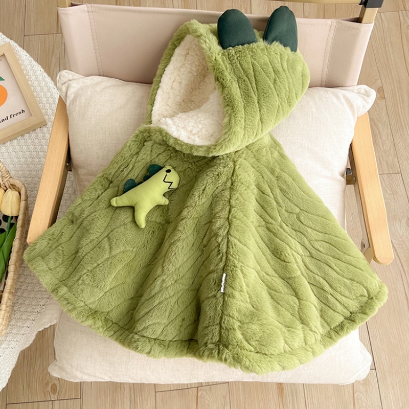 Baby Girl Padded and Thickened Cute Dinosaur Poncho Top