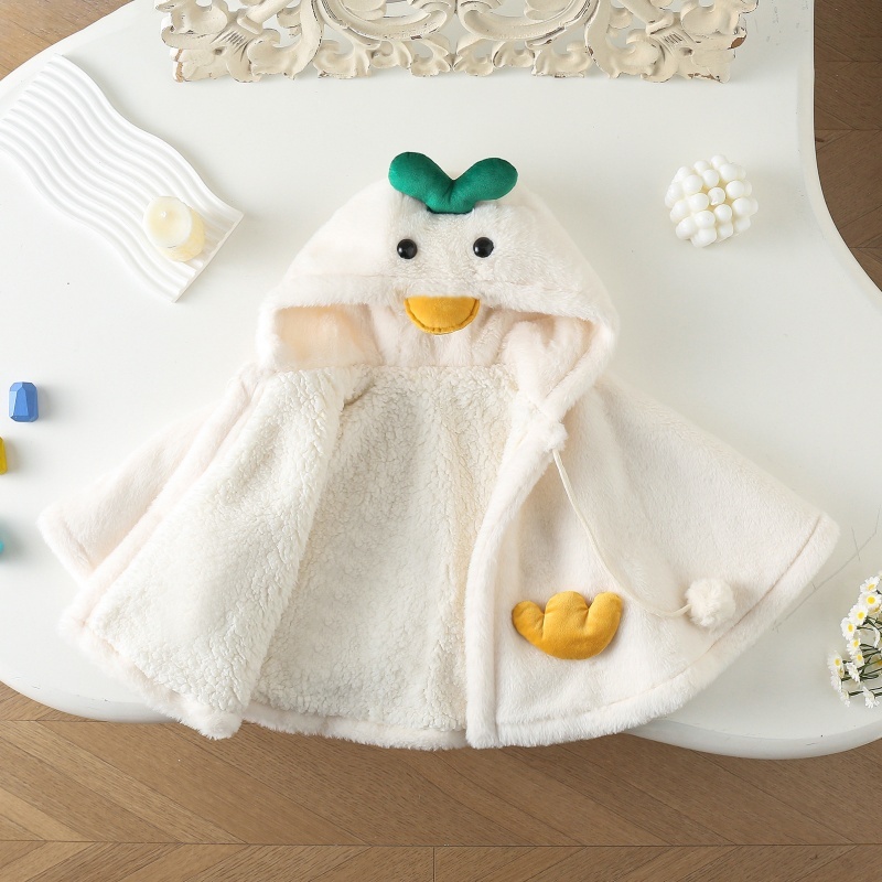 Baby Girl Padded and ThickenedCartoon Duck Poncho Top