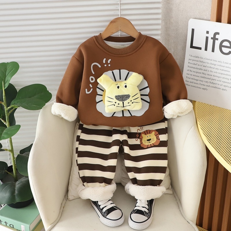 2pcs Baby Boy Thickened and Velveteen Cute Little Lion Set
