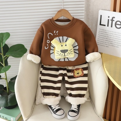 2pcs Baby Boy Thickened and Velveteen Cute Little Lion Set