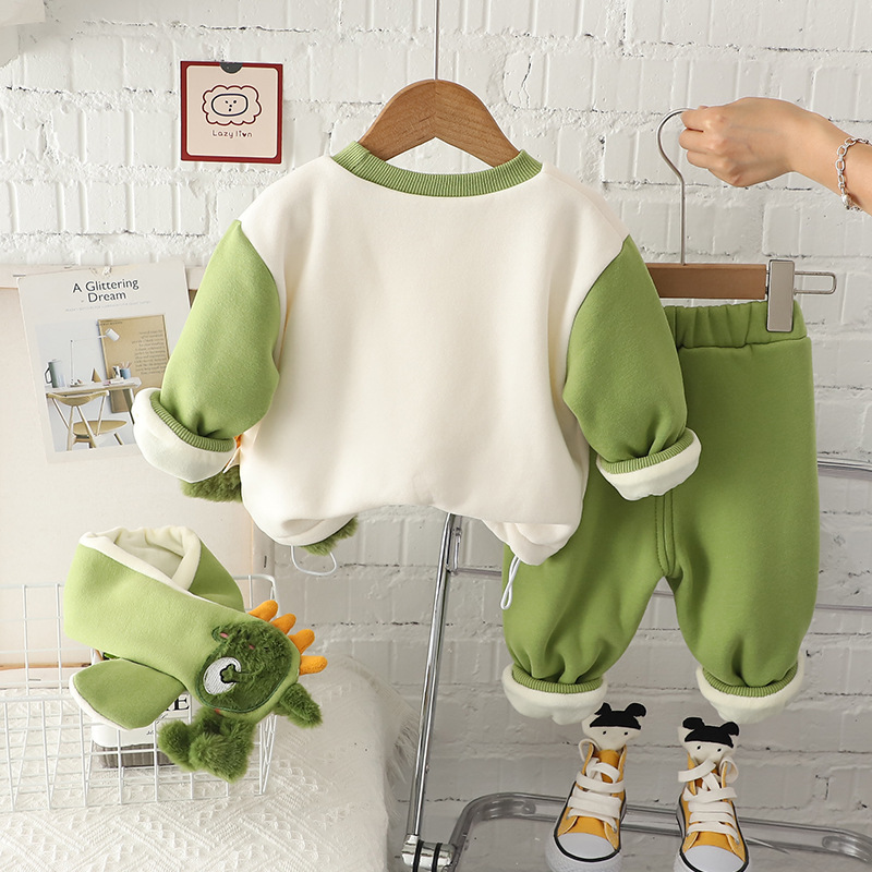 2pcs Baby Boy/Girl Thickened Padded Scarf Dinosaur Set