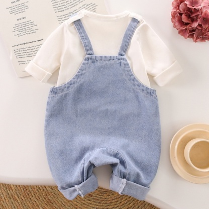 2pcs Baby Boy/Girl Cute Bear Bunny Denim Long Sleeve Romper Set
