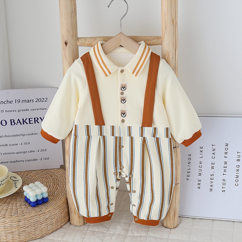 Baby Boy Cute Casual Striped Fake Back Romper