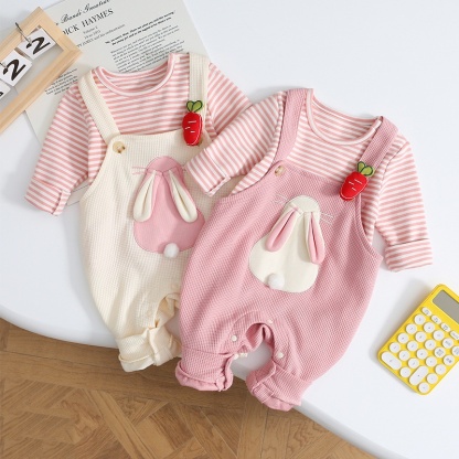 2pcs Baby Girl Cute Bunny Carrot Stripe  Long Sleeve Romper Set