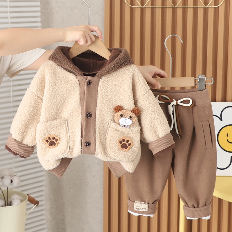 2pcs Baby Boy/Girl Bear Thickened Hooded with Scarf Set