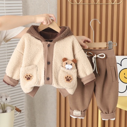 2pcs Baby Boy/Girl Bear Thickened Hooded with Scarf Set