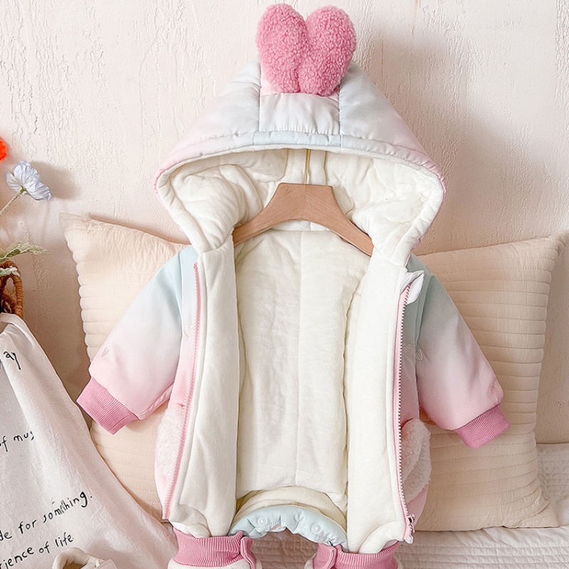 Baby Girl Thickened Gradient Love Hood Romper