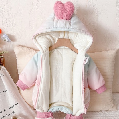 Baby Girl Thickened Gradient Love Hood Romper