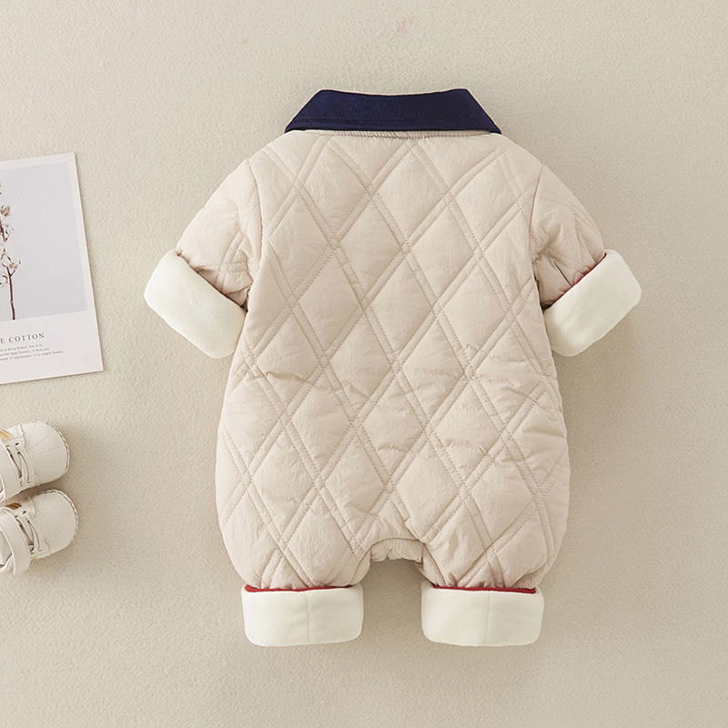 Baby Boy Cute Bear Diamond Check Pocket Romper