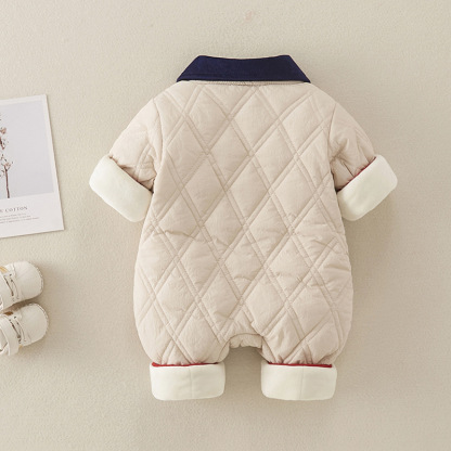 Baby Boy Cute Bear Diamond Check Pocket Romper