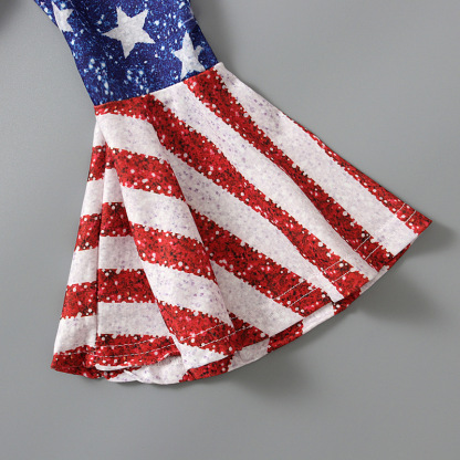 2pcs Baby Girl American Independence Day Letters T-shirt with Flared pants Set