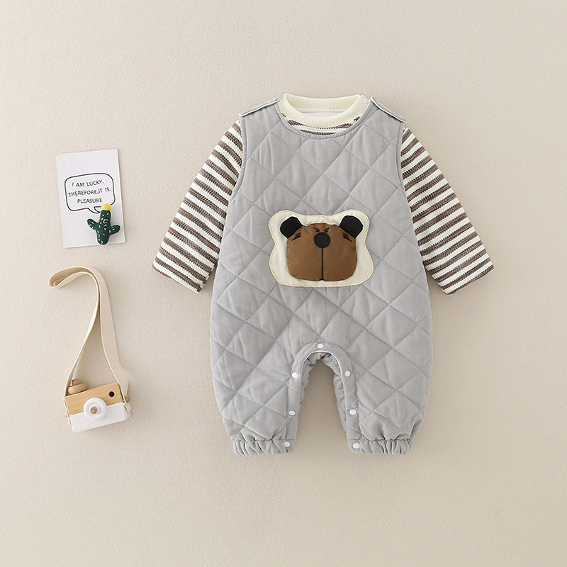 Baby Girl Cute Fluffy Rabbit Padded Fleece Double Layer Long Sleeve Ro