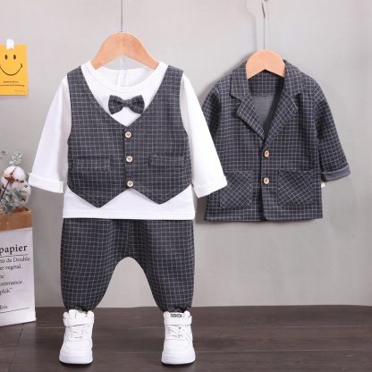 3pcs Baby Boy Plaid Suit Vest Set