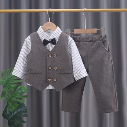 3pcs Baby Boy Bow Tie Vest Suit 